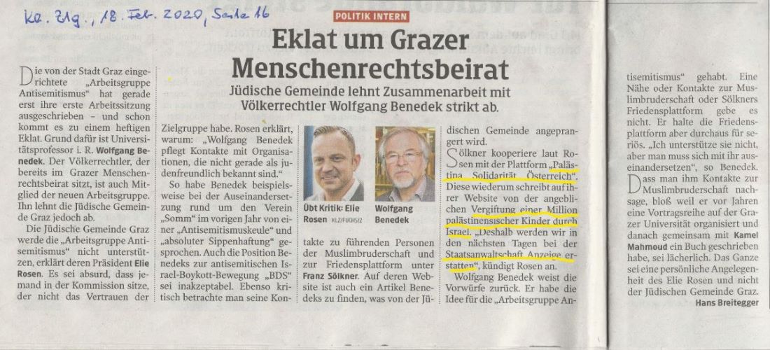 Antisemitismus-Attacke der Kleinen Zeitung 18.2.2020