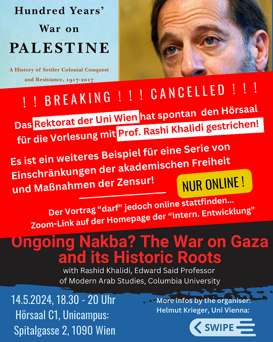 Rektorat der Universität Wien zensiert Vorlesung mit Prof. Rashid Khalidi