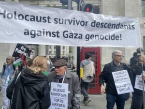 HOLOCAUST SURVIVORS AND THEIR DESCENDANTS AT A PROTEST IN LONDON OPPOSING THE GAZA GENOCIDE